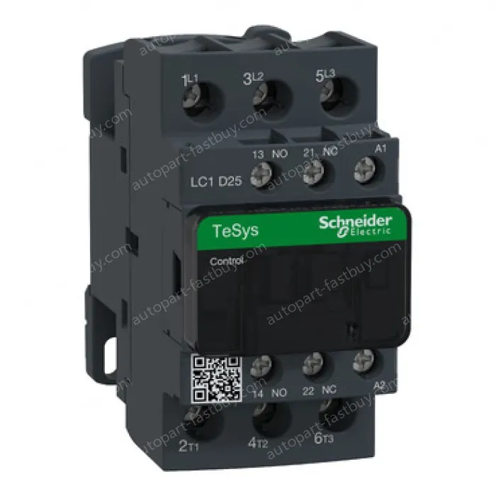 LC1D25P7 IEC contactor, TeSys Deca, nonreversing, 25A, 15HP at 480VAC, up to 100kA SCCR, 3 phase, 3 NO, 230VAC 50/60Hz coil, open