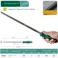 Fine-toothed square file 12 inches with a total length of 430mm