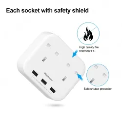 3 USB AC Outlets UK Power Strip