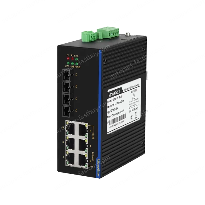 2 Ports 100M F(x) + 6 Ports 10/100M T(x) Din-Rail Unmanaged Industrial Ethernet Switch