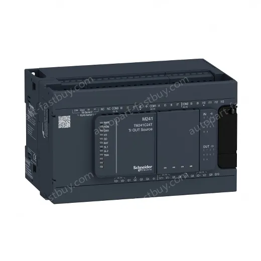 TM241C24T logic controller, Modicon M241, 24 IO, transistor, PNP