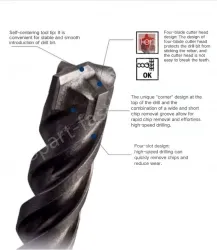 Four-pit 5 series rotary hammer drill bit 8x100x160