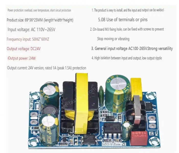 AC-DC buck module: 220V to 24V 1A isolating switching power supply module